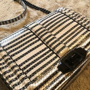 Rebecca Minkoff Black White Snake Print Mini Mac Crossbody